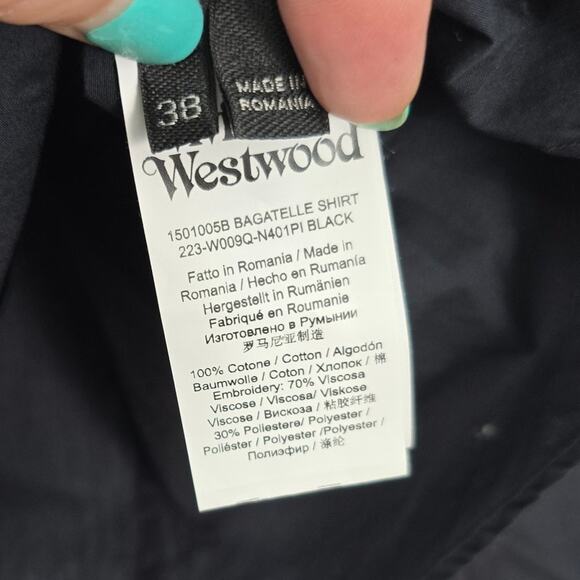 Vivienne Westwood Bagatelle Black Shirt Oversized Collar Gothic Academia Size 38 - Picture 6 of 8